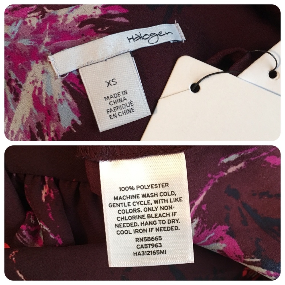Halogen Burgundy Print Scarf Tie-Neck Blouse XS - Picture 6 of 8